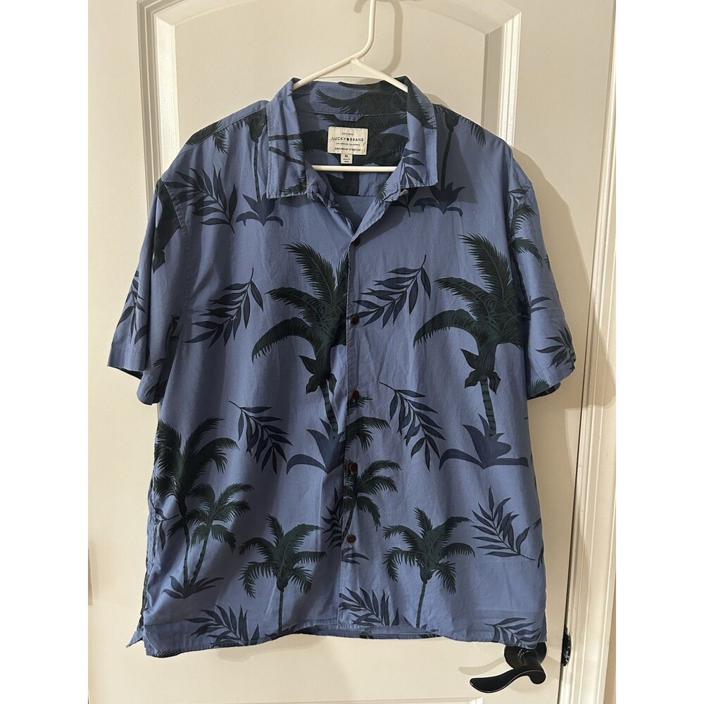 Lucky Brand Men’s XL Blue Hawaiian Shirt Saturday Stretch Beach Button